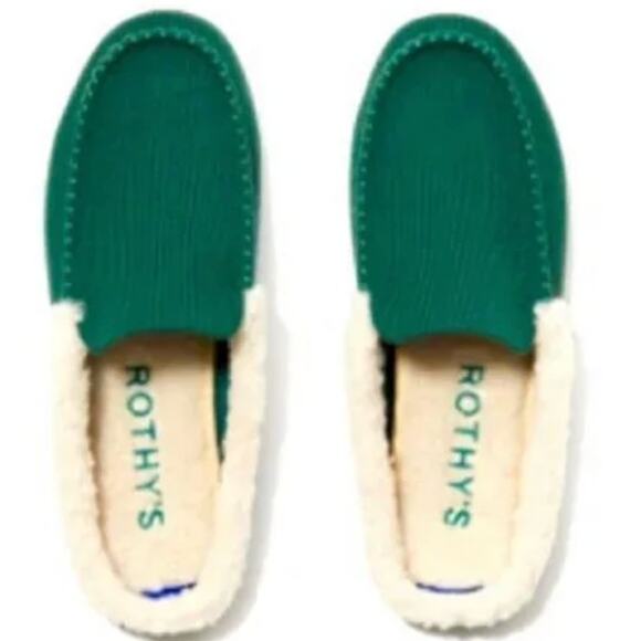 Rothy's The Scuff Slipper Slip On Merino Wool Sherpa Comfort Green 11M NWOT - Picture 1 of 9
